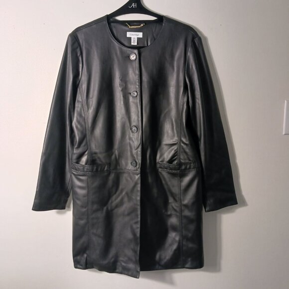 Calvin Klein Black Faux Leather Lightweight Coat, Size Medium Classic, Vegan - Picture 4 of 16